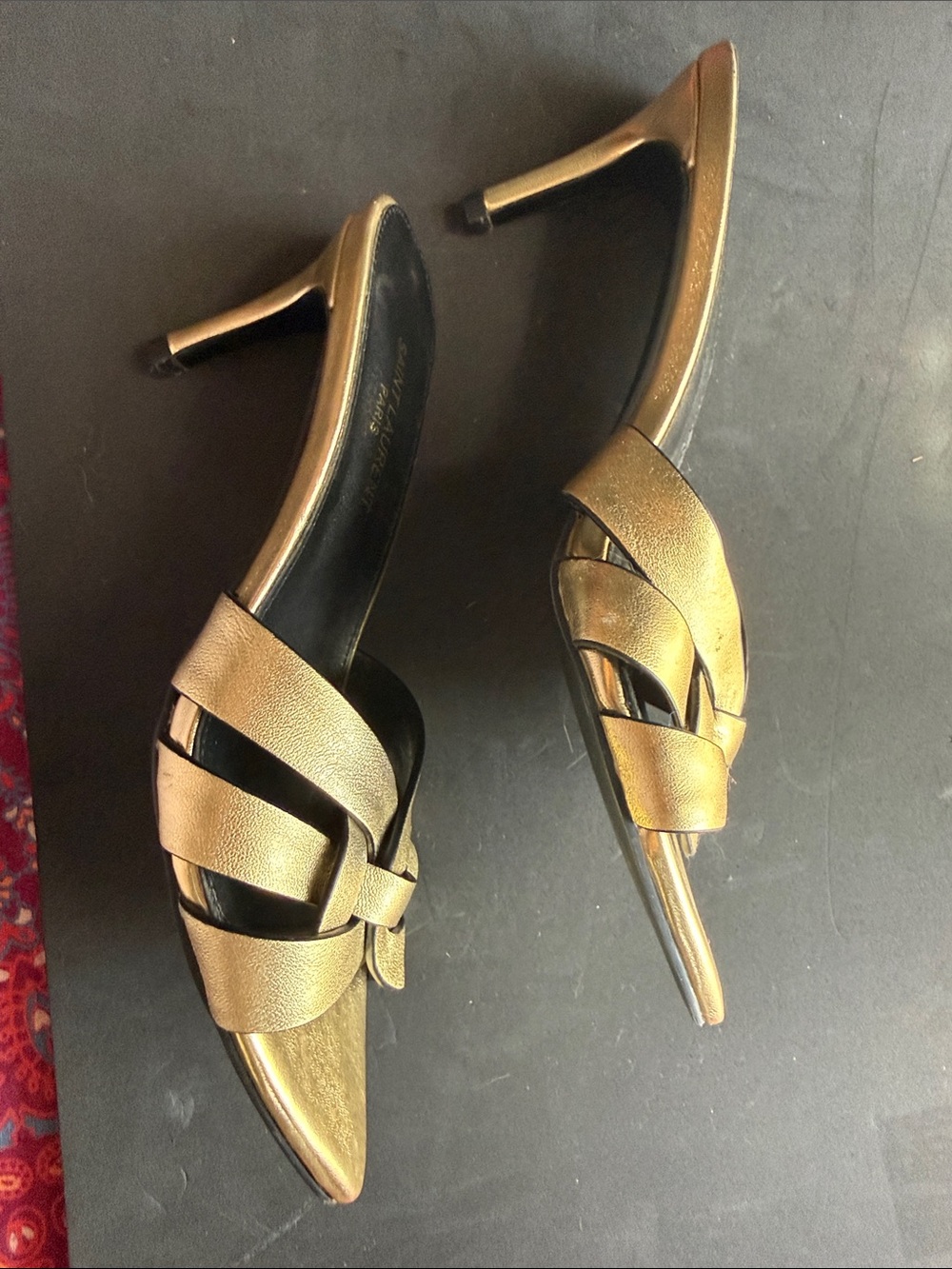 Saint Laurent Metallic Gold Leather Knotted Mule Heels - Picture 6 of 7